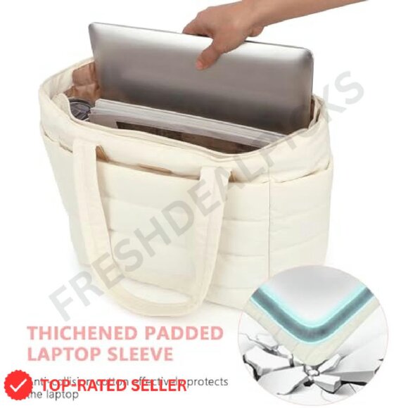 Puffer Tote Bag Lightweight Quilted Shoulder Bag Work Travel Gym Chic - Picture 6 of 8